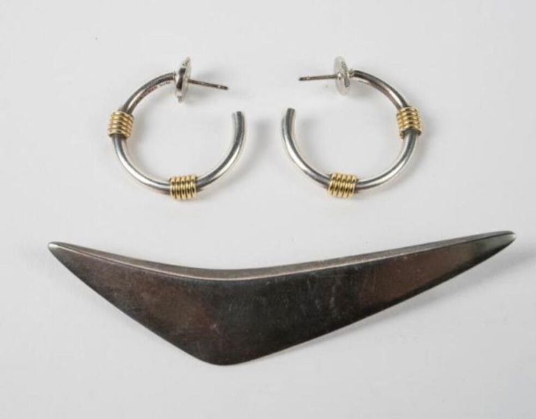 Sterling silver brooch and hoop earring set
