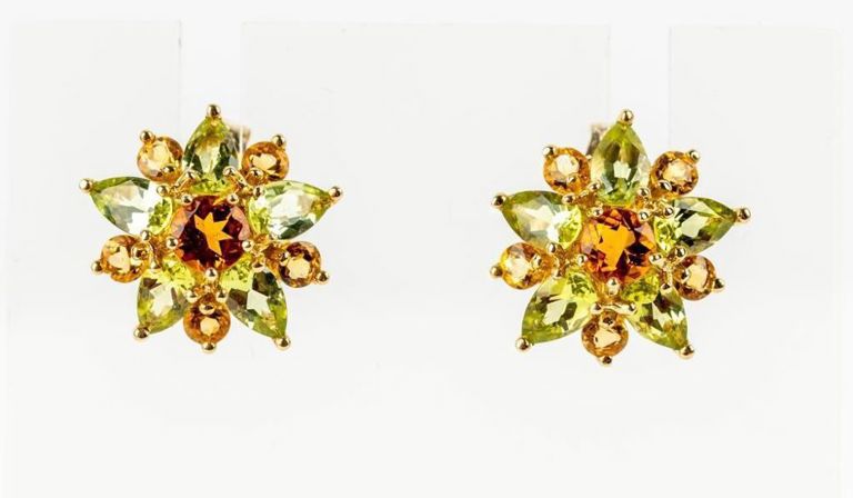 14k gold citrine and quartz earrings