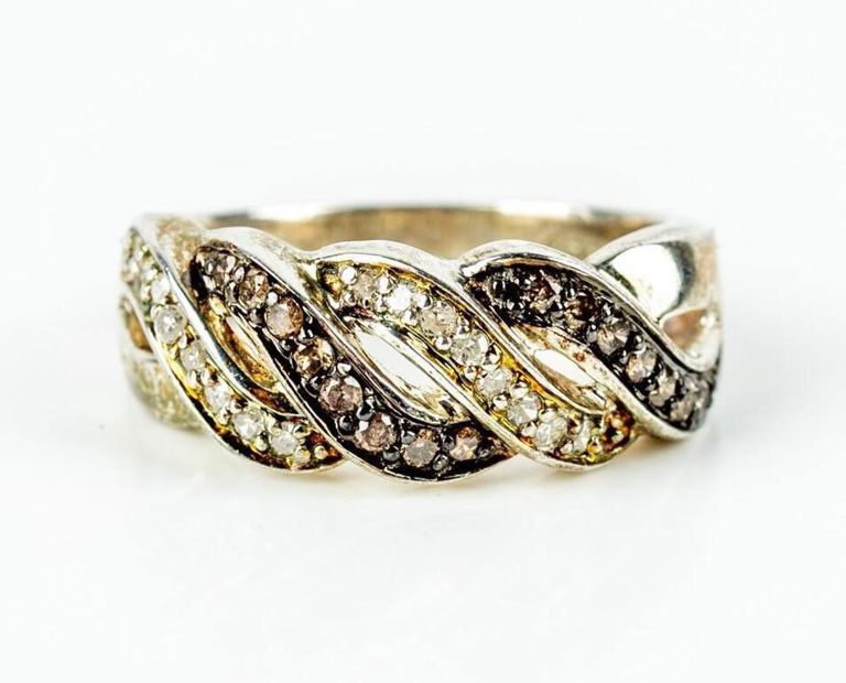 Sterling silver brown and white diamond ring