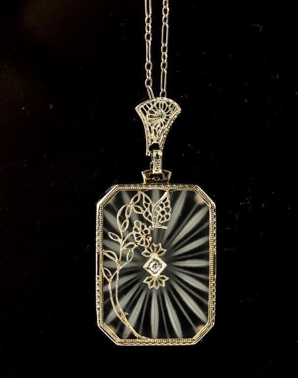 14k white gold diamond and quartz necklace
