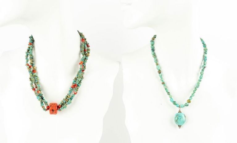 Beaded turquoise and coral necklace set