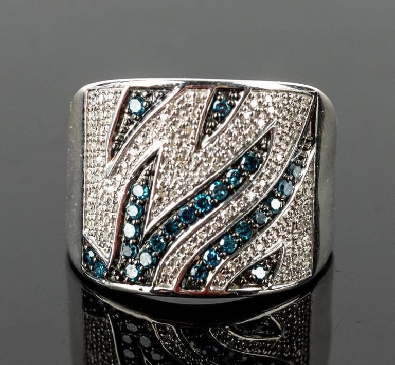 Sterling silver blue and white diamond ring