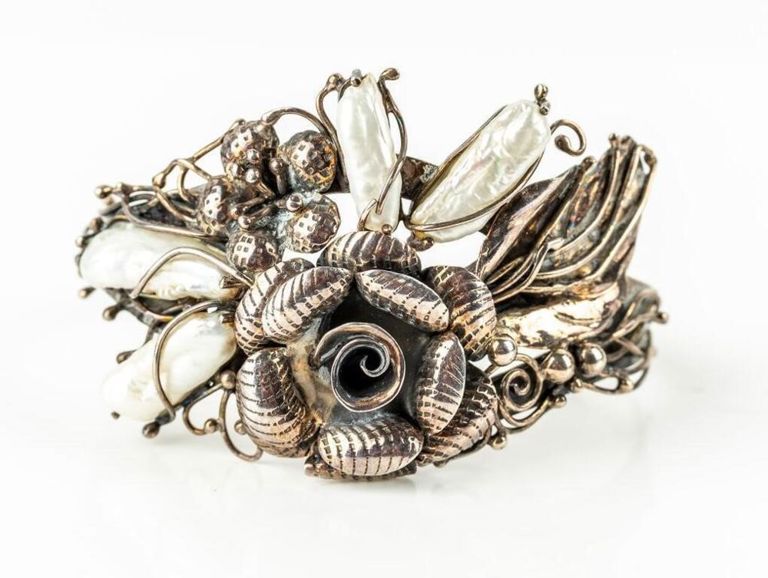 Sterling silver pearl cuff bracelet