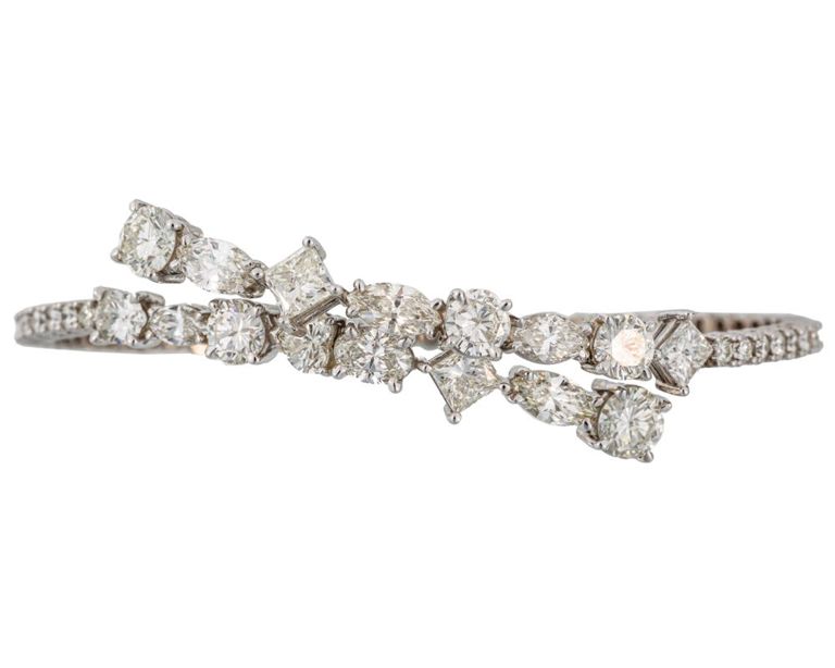 14k white gold diamond flexible opening bracelet