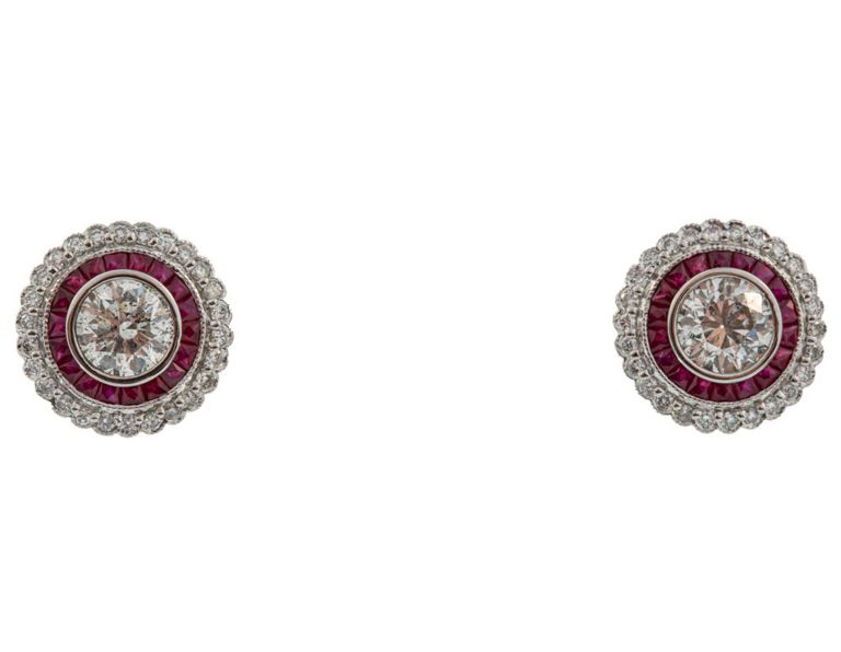 18k white gold diamond and ruby earrings