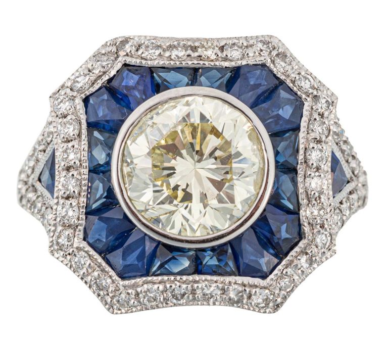18k white gold diamond and sapphire ring