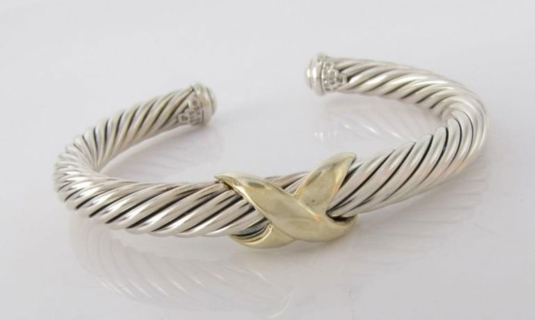 14k gold and silver cable bracelet