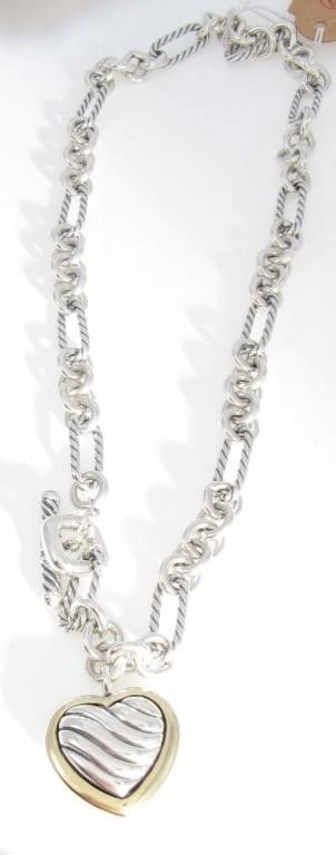 18k gold and silver Figaro heart necklace
