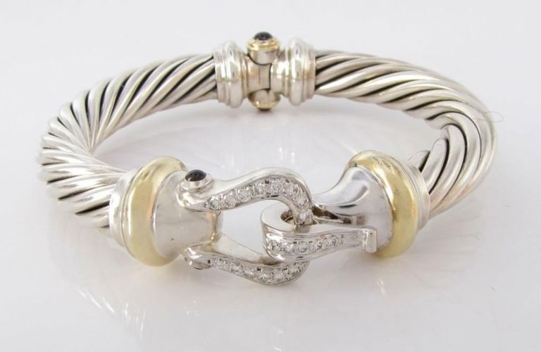 18k Gold and Silver Diamond Buckle Bracelet