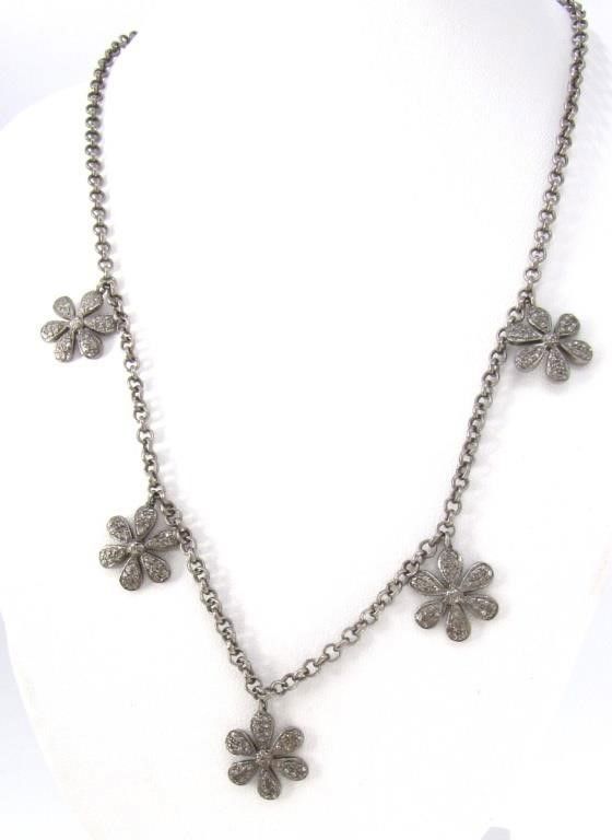Sterling Silver Diamond Daisy Necklace