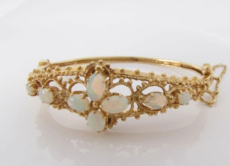14k Gold Opal Bangle Bracelet