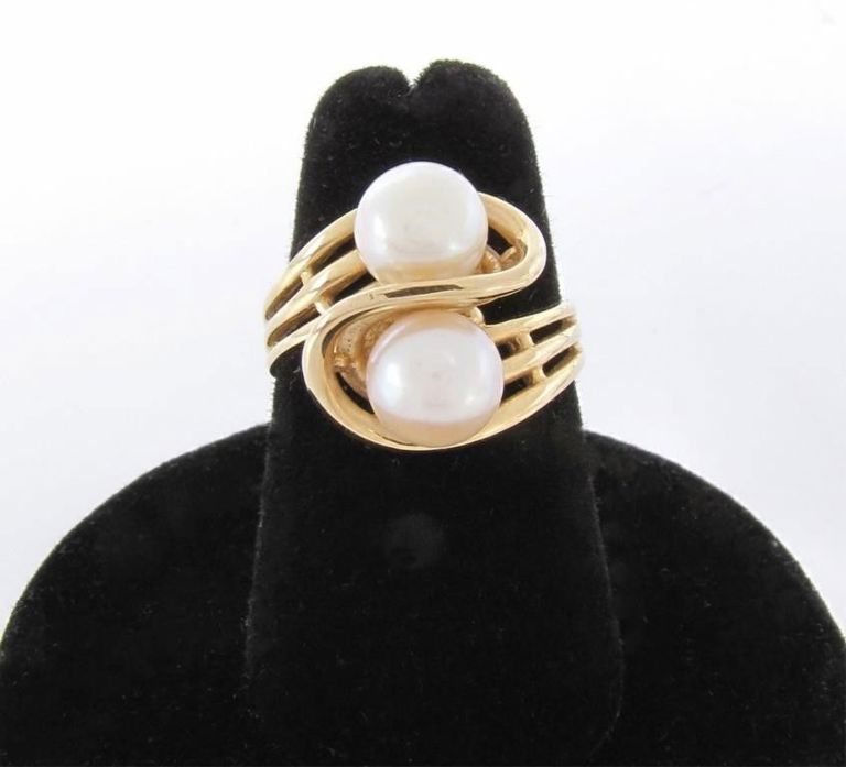 14k Gold Cultured Pearl Bypass Ring