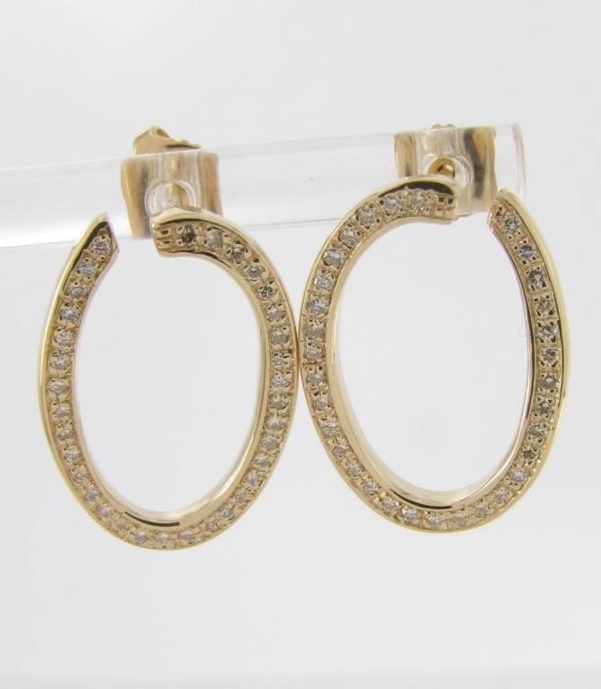 14k Gold Oval Diamond Earrings