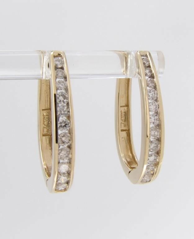 14k Gold Diamond Hoop Earrings