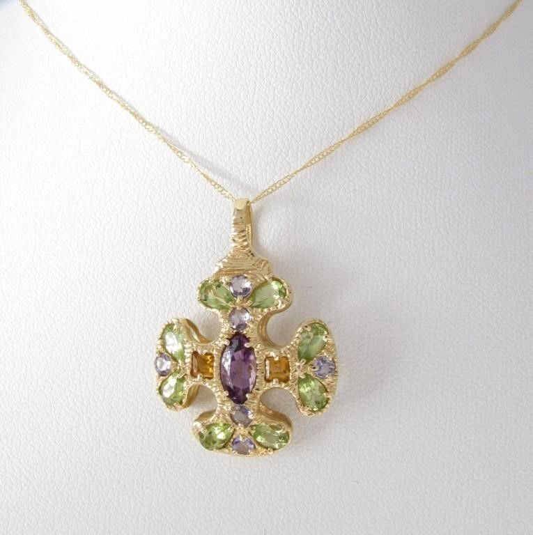 14k gold gemstone cross pendant necklace