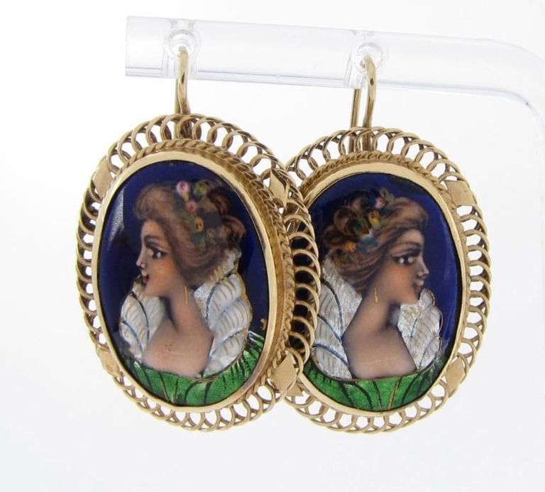 14k gold enamel drop earrings