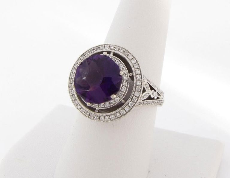 14k white gold amethyst and diamond ring