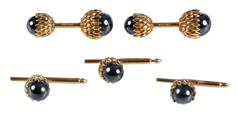 18k Gold Hematite Cufflink and Stud Set