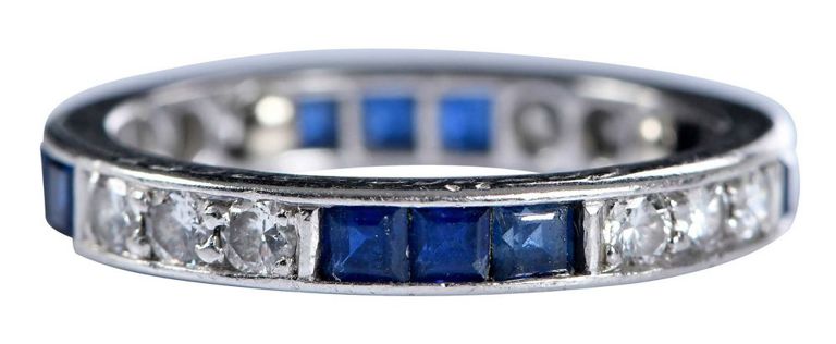 Platinum Diamond and Sapphire Eternity Band