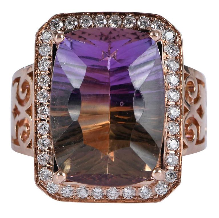14k Rose Gold Ametrine and Diamond Ring