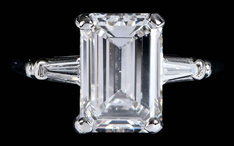 Platinum Emerald Cut Diamond Ring