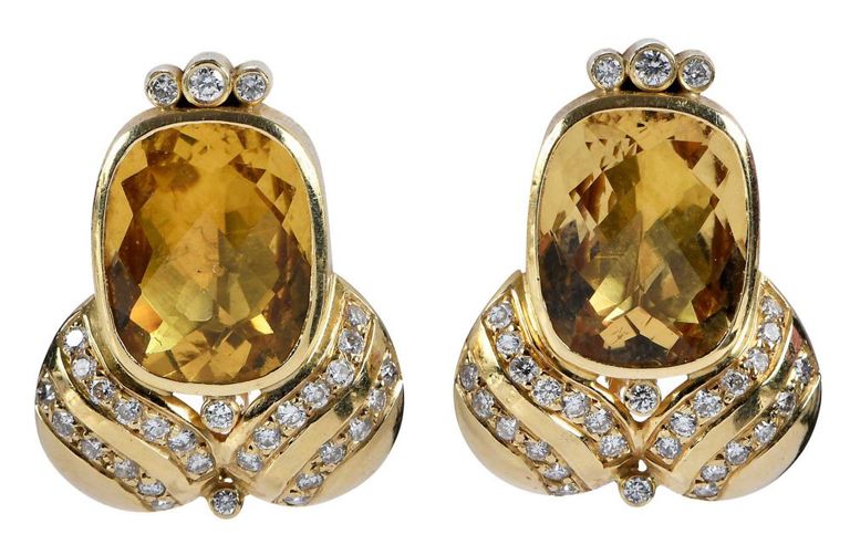 18k Gold Citrine and Diamond Drop Earrings