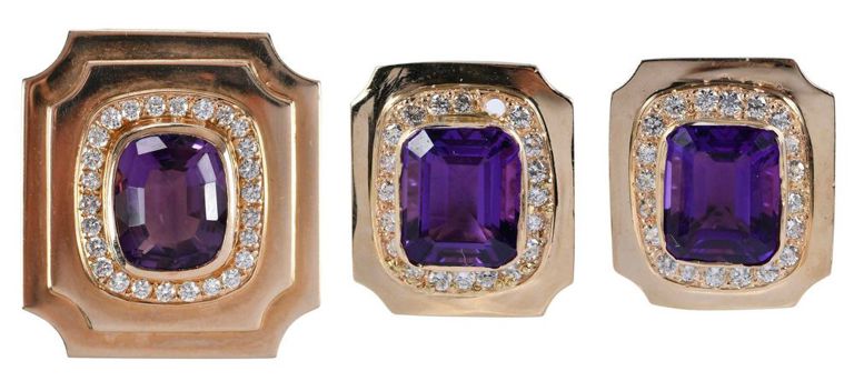 14k Yellow Gold Amethyst and Diamond Set