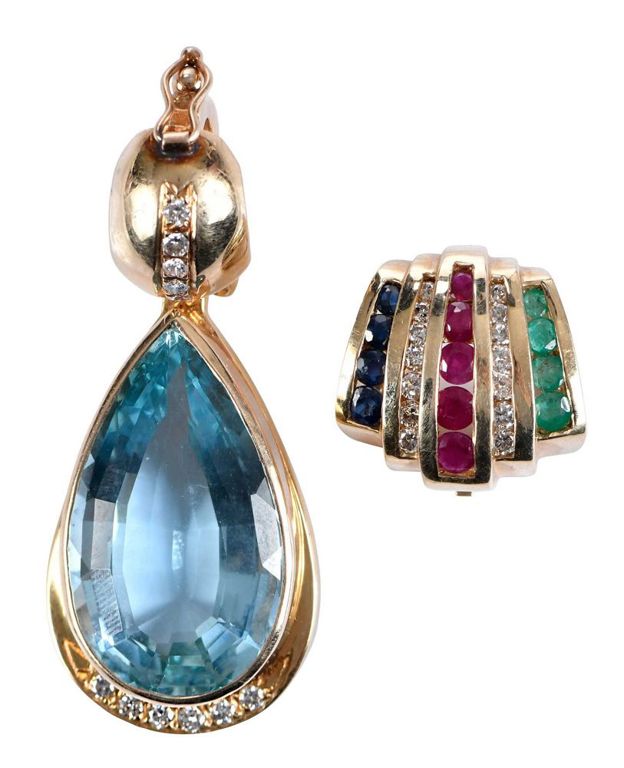 14k Gold Aquamarine and Multi-Gemstone Pendants