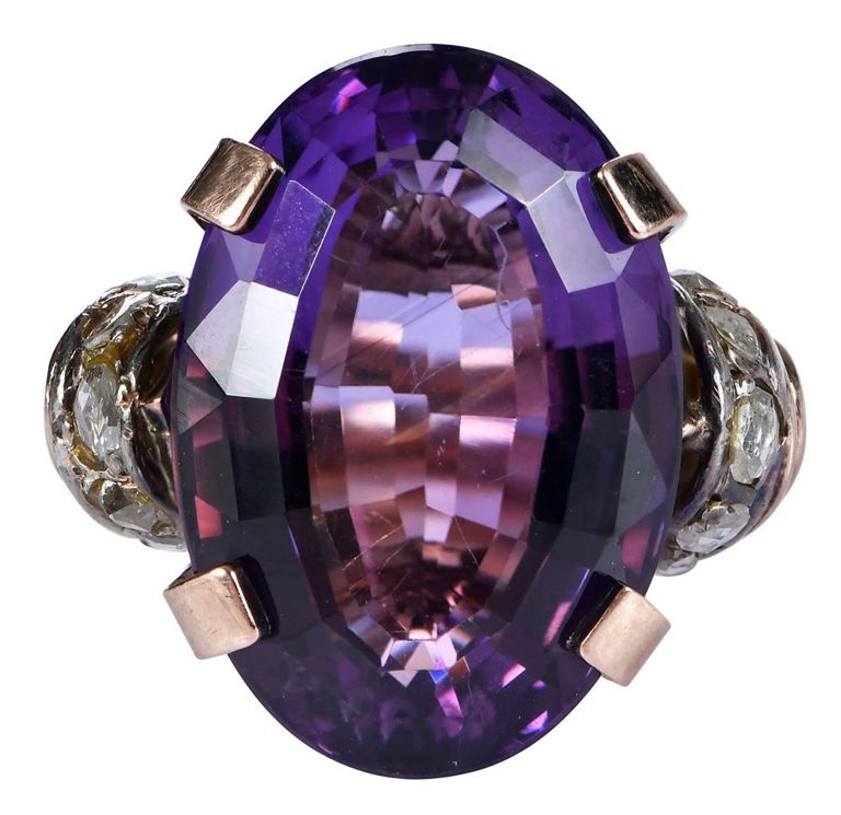 14k Gold Amethyst and Diamond Ring