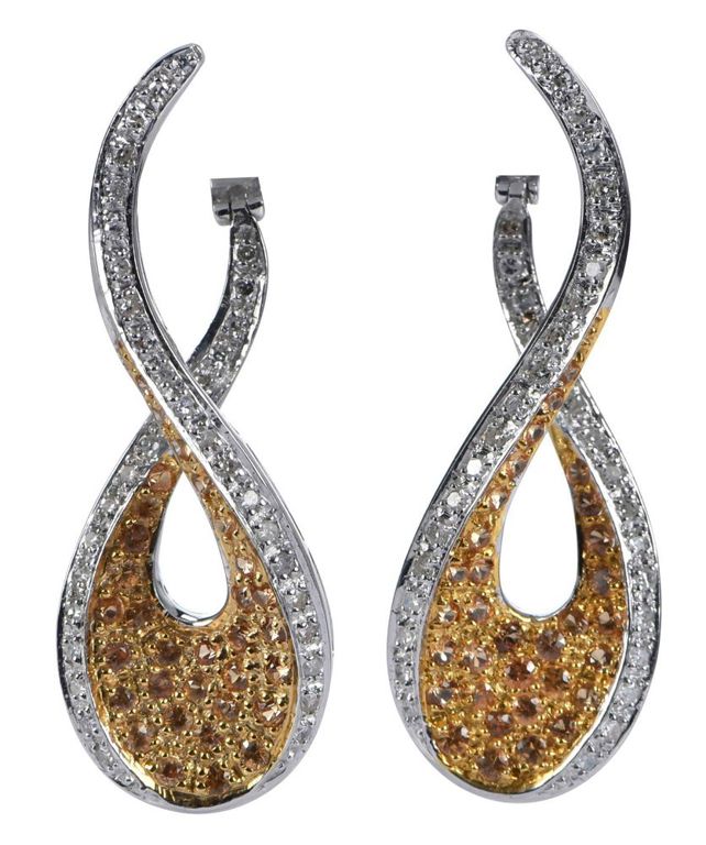 14k Gold Diamond and Sapphire Hoop Earrings