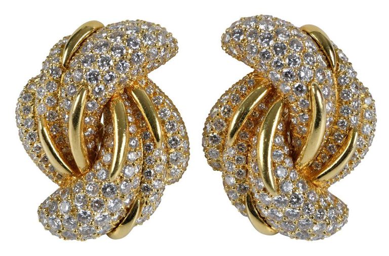 18k Gold and Diamond Clip Earrings