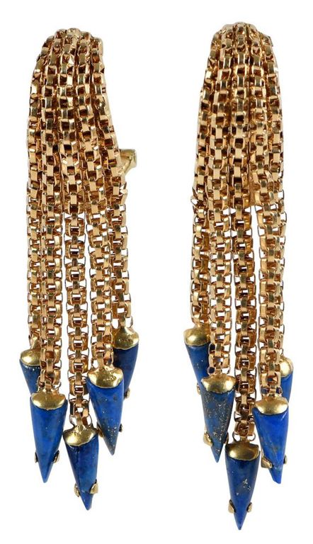 18k Gold Lapis Lazuli Dangle Earrings