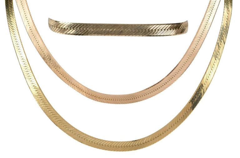 Two 14k Gold Herringbone Necklaces and Bracelet