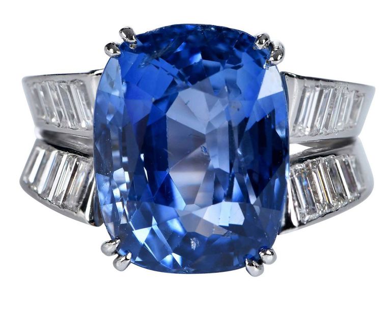 Platinum Blue Sapphire and Diamond Ring