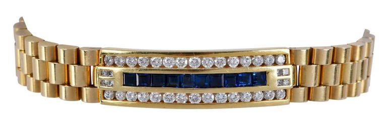 18k Gold Blue Sapphire and Diamond Bracelet
