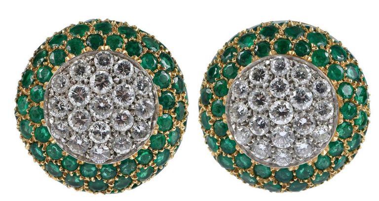 18k Gold Emerald and Diamond Earrings