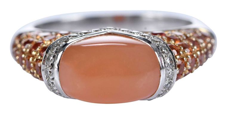 18k Gold Moonstone and Sapphire Ring