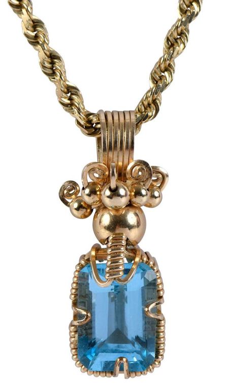 ellow Gold Topaz Pendant and Rope Chain