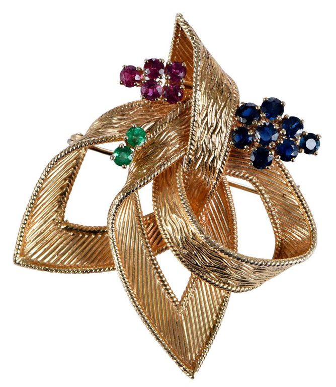 14k Gold Ribbon Brooch