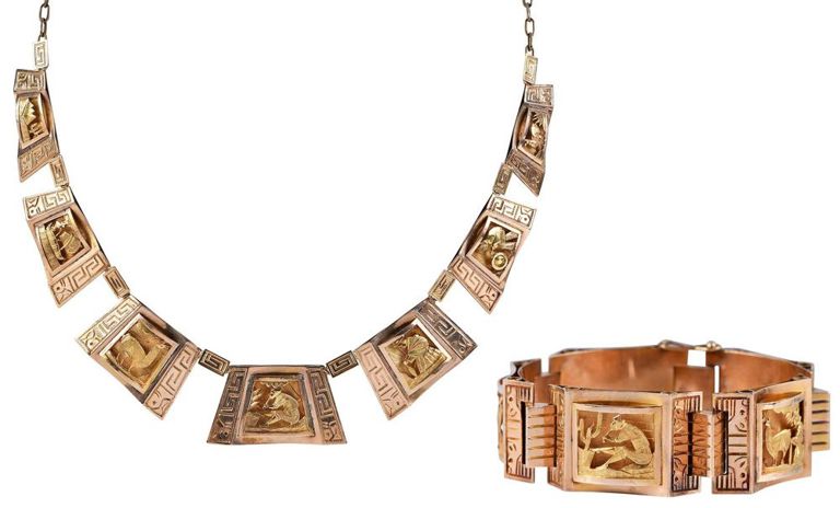 Gold Medallion Necklace and Bracelet Set