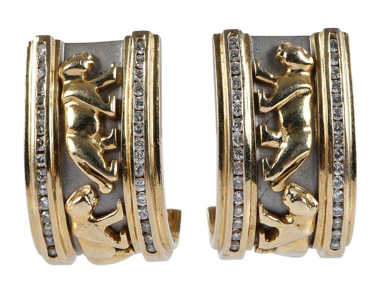 14k Two-Tone Panther Half Hoop Earrings