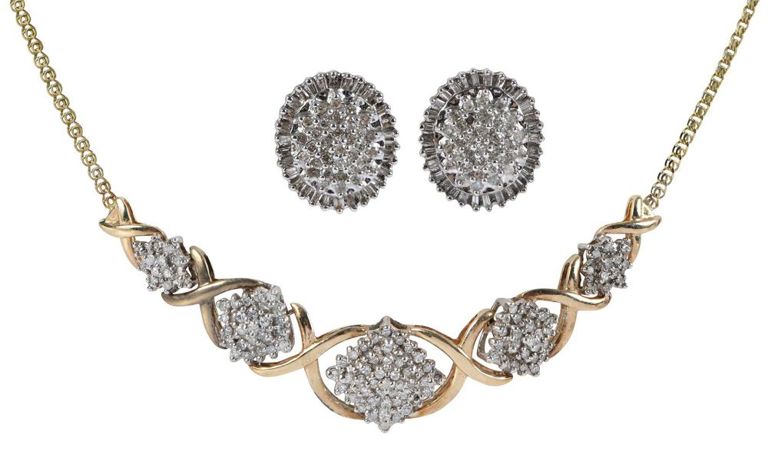 10k Gold Diamond Necklace and Earrings