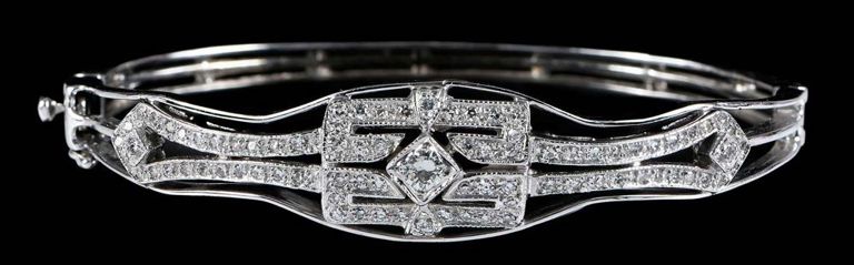 14k Gold Art Deco Diamond Bangle