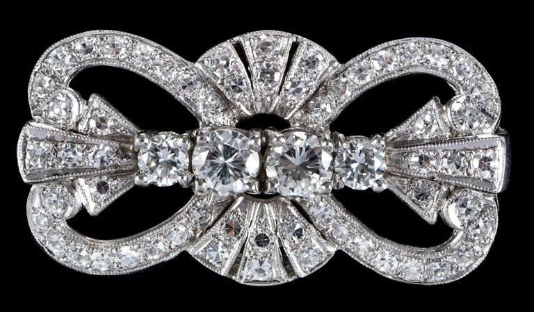 14k Gold Diamond Bow Brooch