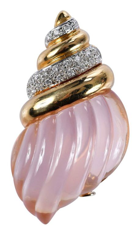 18k Gold Quartz and Diamond Brooch