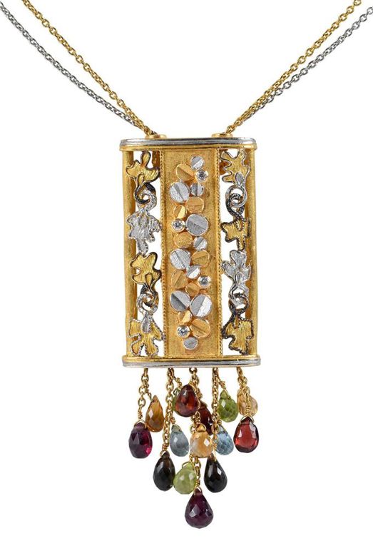 21k Gold Multi-Gemstone Pendant Necklace