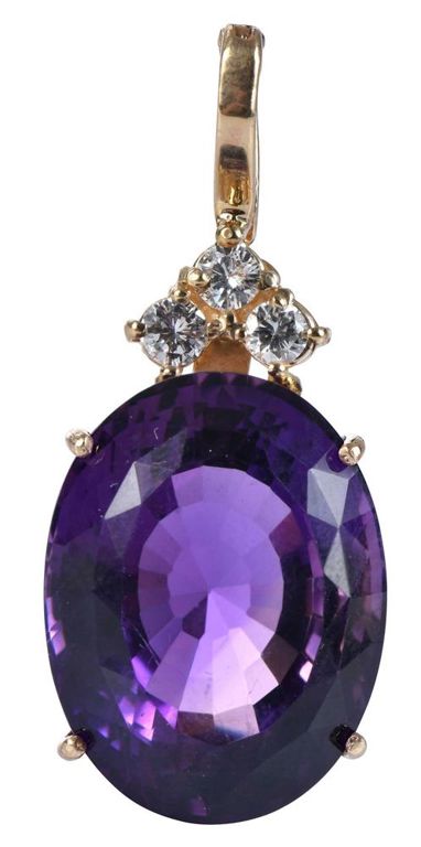 14k Gold Amethyst and Diamond Pendant