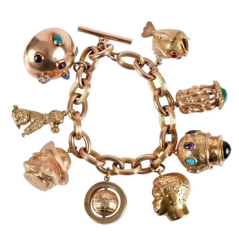 14k Gold Large Charm Link Bracelet
