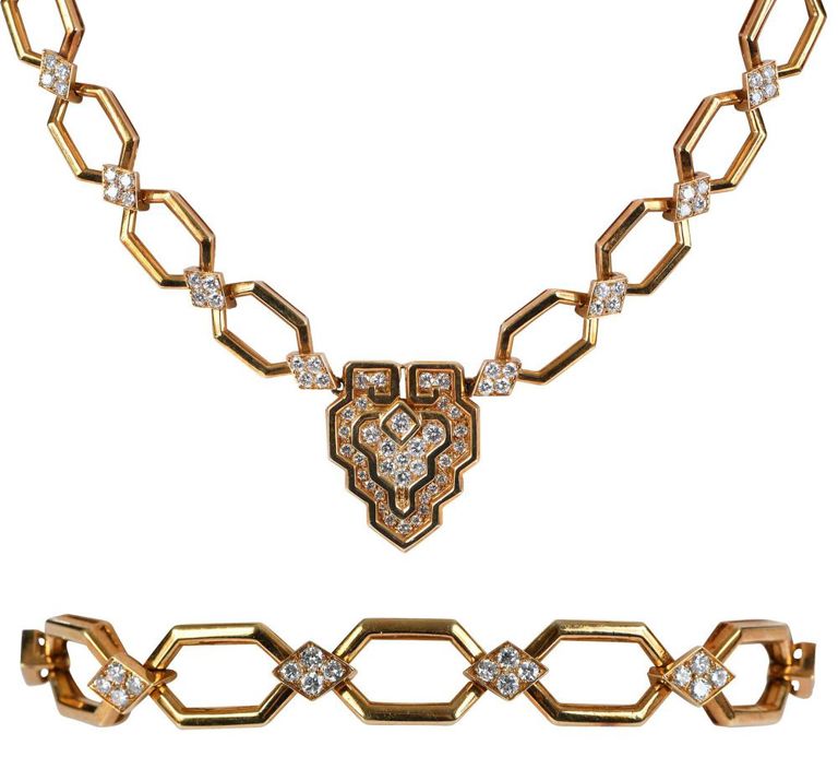 18k Gold Diamond Necklace and Bracelet Set