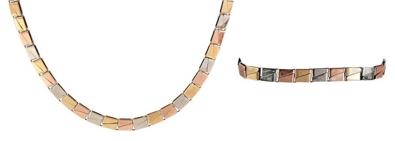 14k Tri-Color Gold Necklace and Bracelet Set